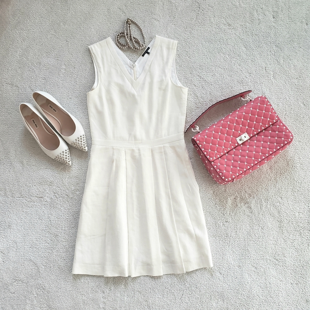 THEORY white linen tennis-inspired dress
